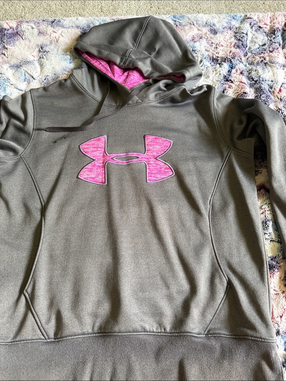 Under Armour Gray Pullover Hoodie with Pink Logo